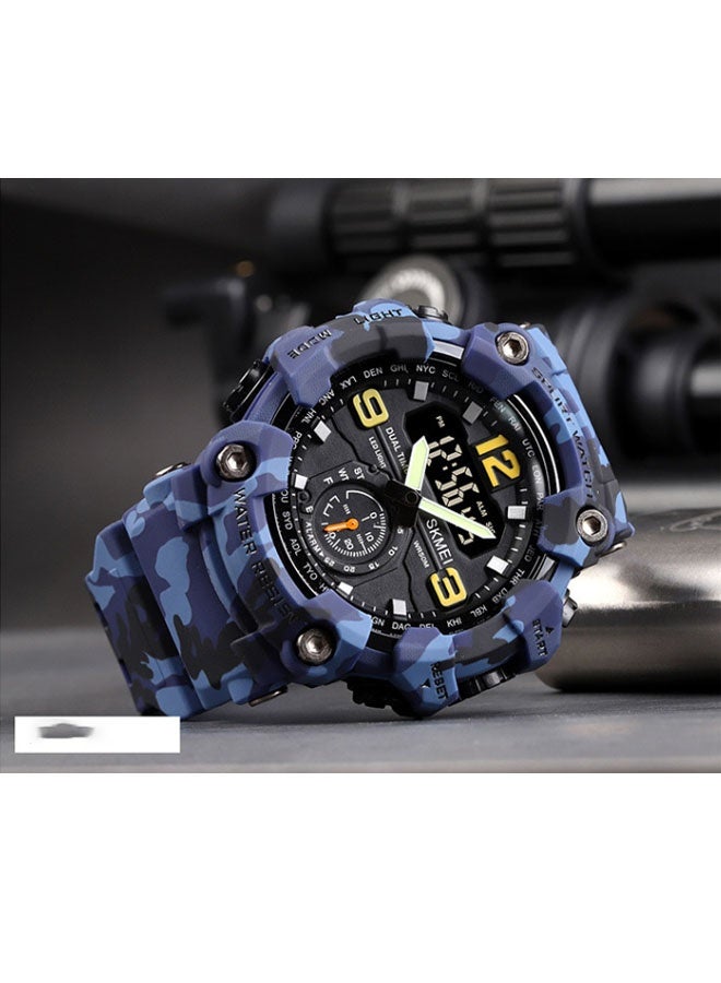 نيوترل ساعة SK-17 الرياضية المقاومة للماء للاستخدام الخارجي أنيقة وعصرية، تتميز بعرض ثلاثي للوقت، وحركة مزدوجة العيار مع مؤقت، ومنبه، وساعة توقيت، ووظائف إضاءة. مناسبة للرجال والطلاب (لون أزرق مموه). - Image 2